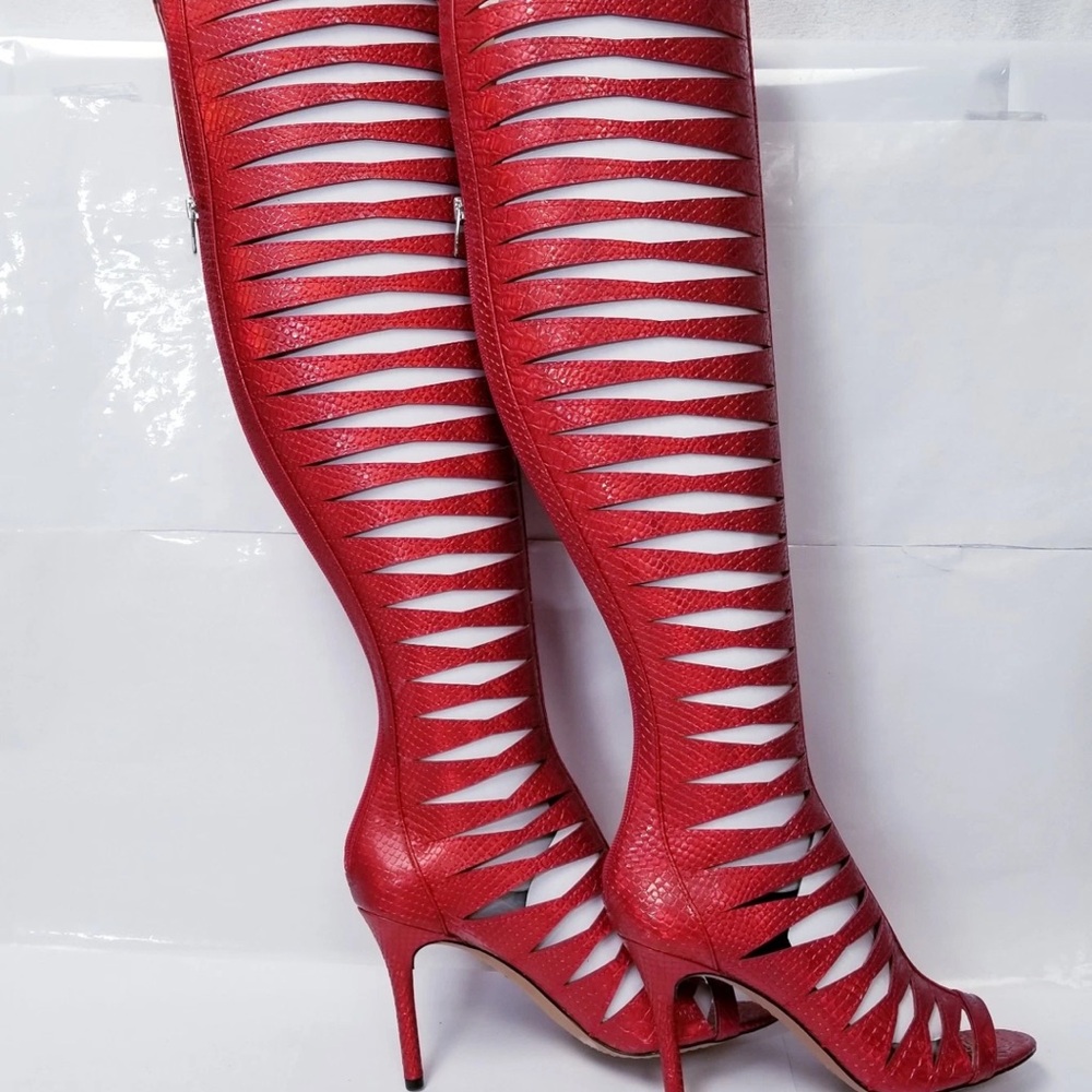 Vince Camuto Red Heeled Cut-Out Boots